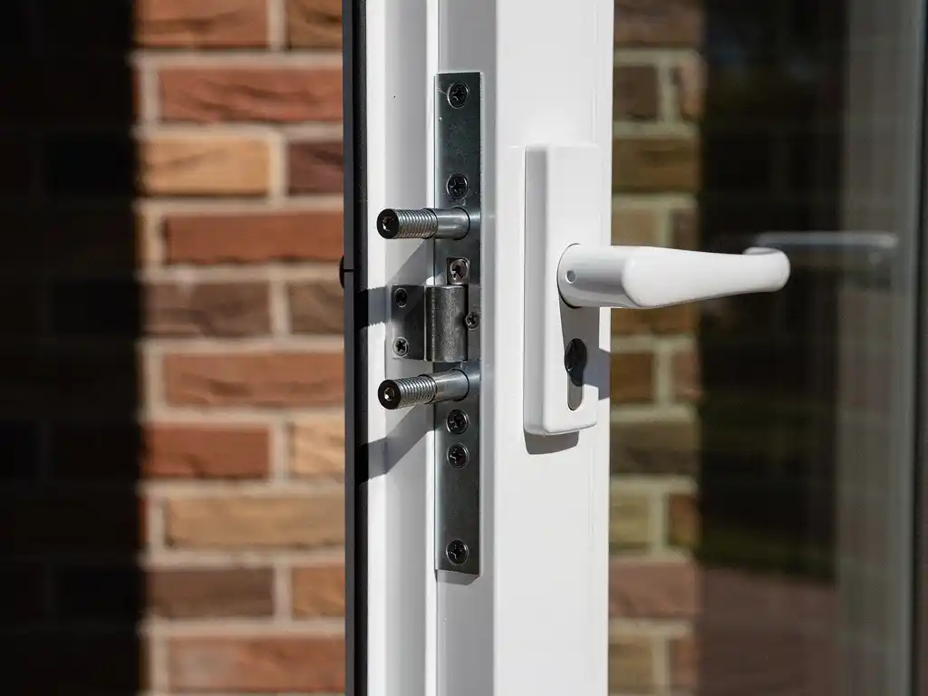 Wit uPVC raamkozijn met meerpuntssluiting op een Nederlandse bakstenen gevel, bestand tegen inbraakpogingen.