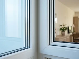 Wit uPVC raamkozijn met drievoudige beglazing in Nederlandse woning, daglicht weerkaatst op condensatievrij glas.