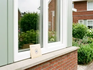 Nieuw wit PVC-kozijn op een moderne woning in Zeewolde met een envelop op de vensterbank als symbool voor subsidiegoedkeuring.